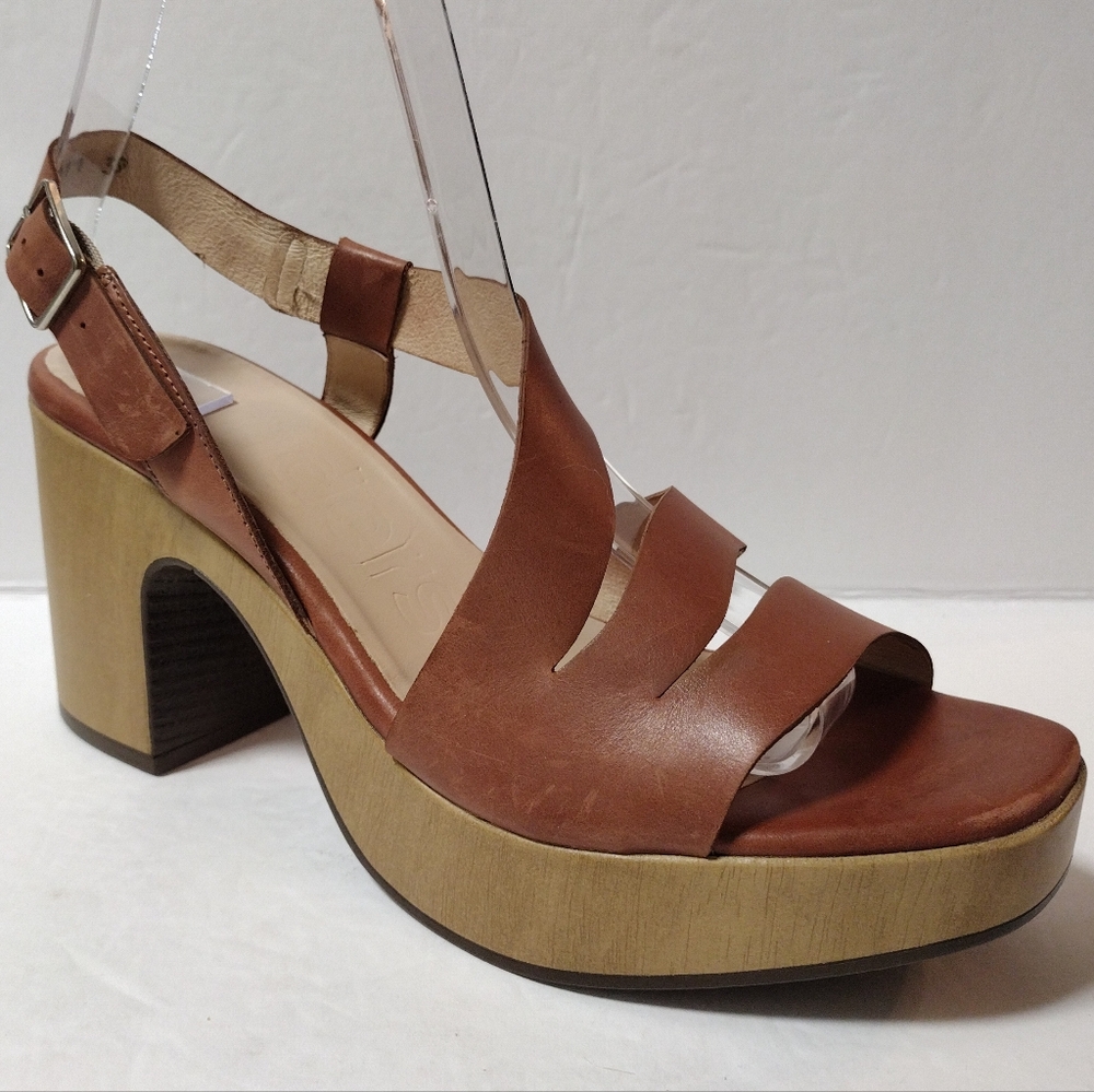 Wonders Block Heel Asymmetric Strap Platform Sandals in Brown Leather Size 39